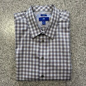 Egara Button Up Shirt Mens XXL Slim Fit Non Iron Check Blue Grey Long Sleeve